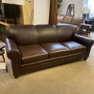 Salem Largo Molasses/Aged Sable Leather Sofa-  Comfortable and handmade, high quality Stickley leather sofa!